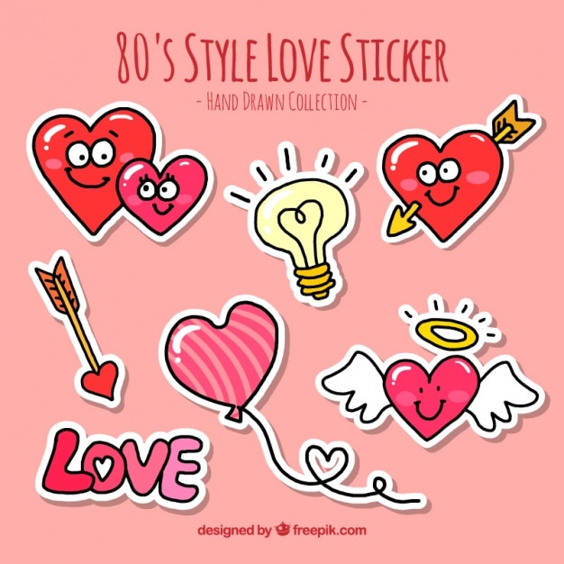 Free vector several hand-drawn love stickers