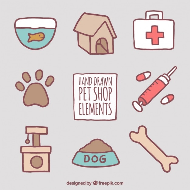 Free vector several hand-drawn pet accessories