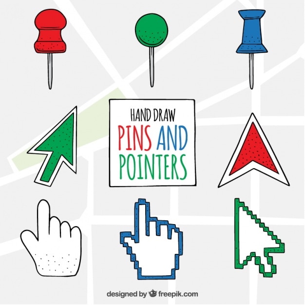 Free vector several hand drawn pointers in colors