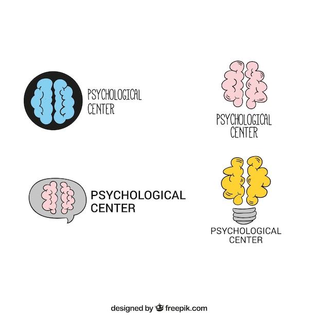 装飾的な頭脳を持ついくつかの手描きの心理学のロゴ