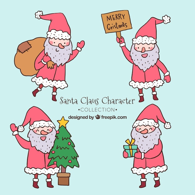 Free Vector several hand drawn santa claus characters