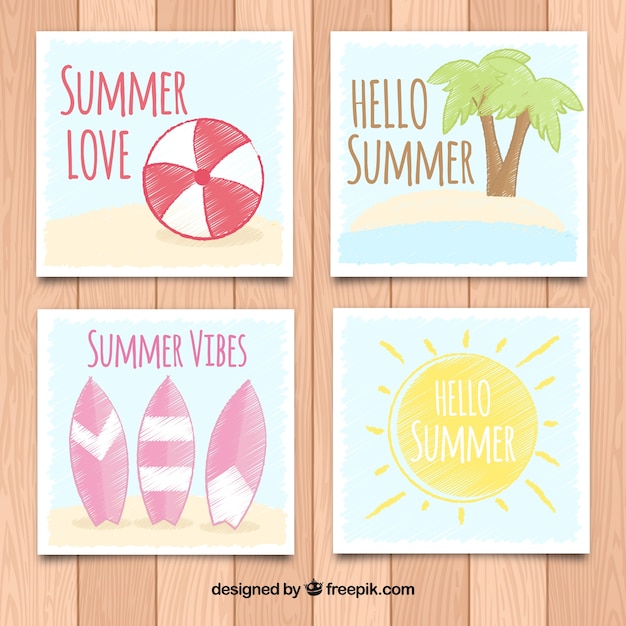 Several hand-drawn summer cards