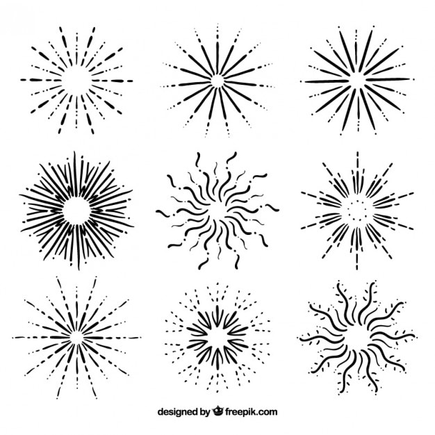 Бесплатное векторное изображение Несколько рисованной sunburst и звезды