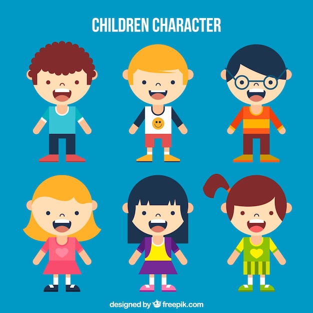 Several happy children in flat design