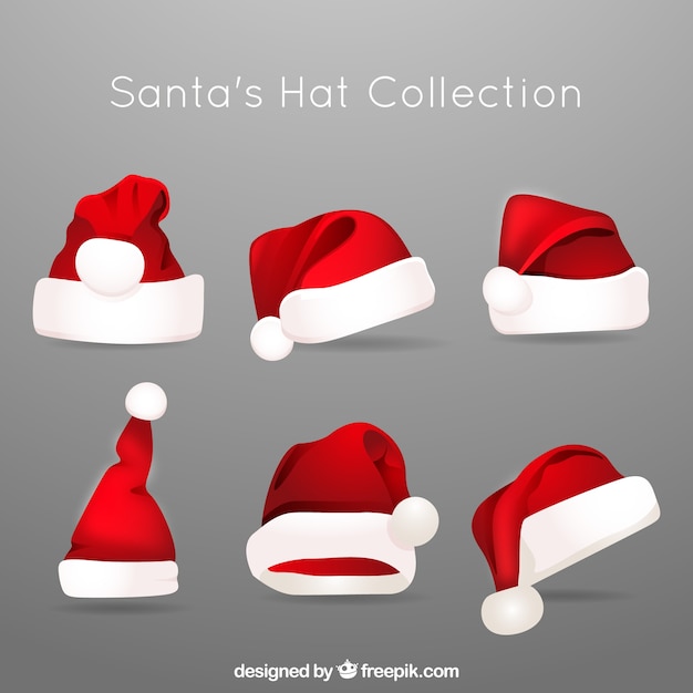 Several hats of santa claus