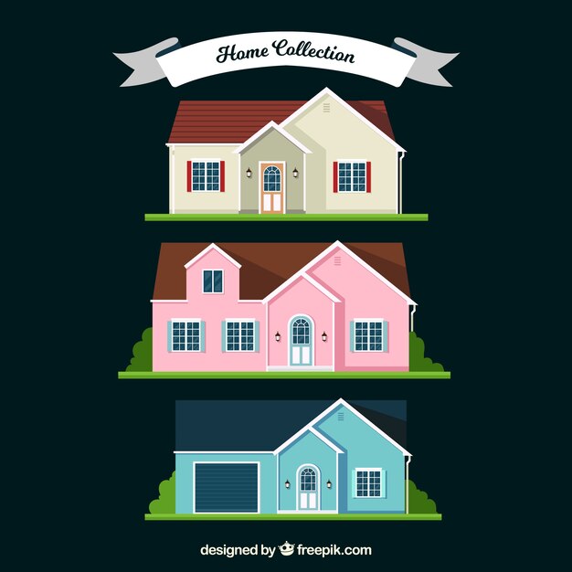 Several houses in flat design