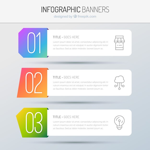 Several infographic banners with colorful shapes