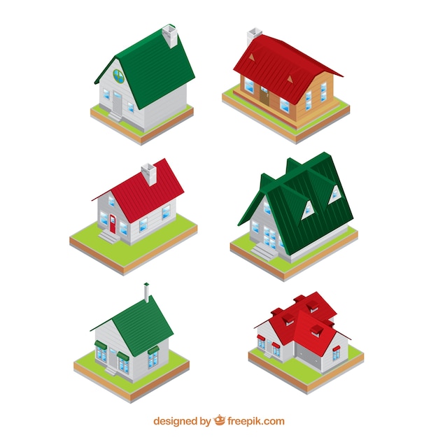 Several isometric houses with fantastic designs