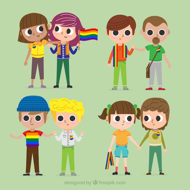 Free vector several lovely pride day couples