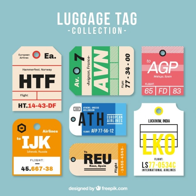 Vettore gratuito diverse etichette per il bagaglio a struttura piatta