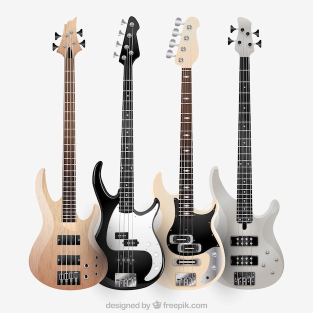 Several modern electric guitars