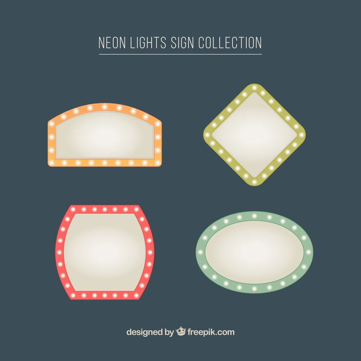 Free Vector several neon signs in vintage style