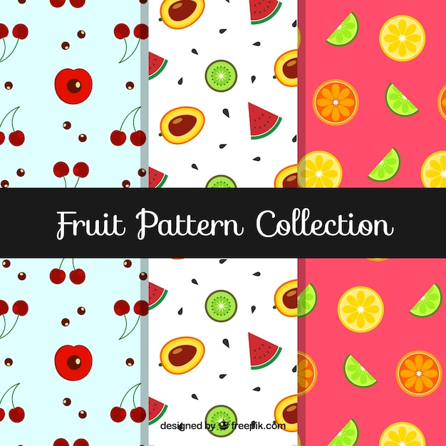Several patterns with tasty fruits in flat design