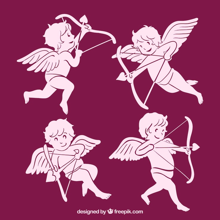 Free Vector several pink cupids with arrow and bow