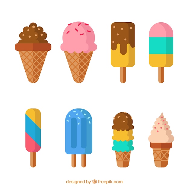 Free vector several refreshing ice creams in flat design