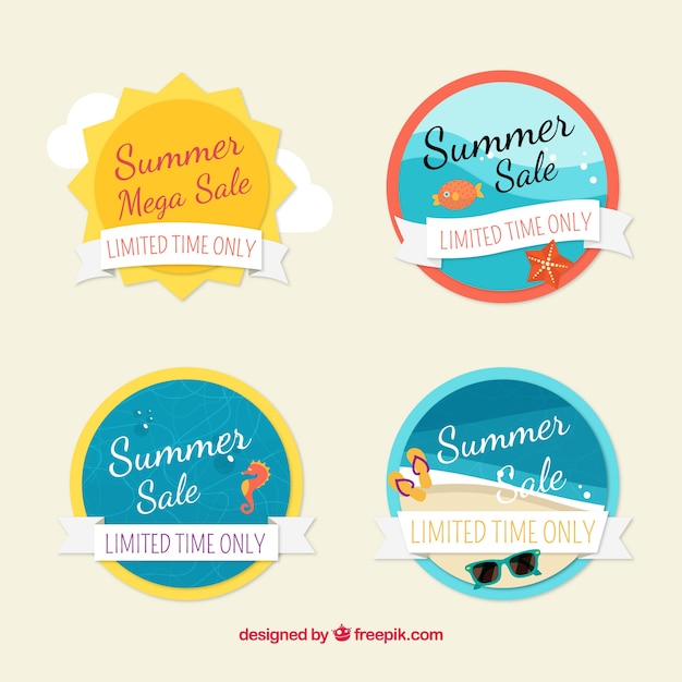 Несколько круглых летних наклеек для продажи в плоском дизайне