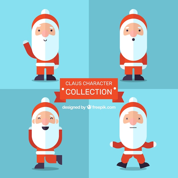 Several santa claus characters in flat design