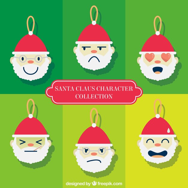 Several santa faces with different expressions