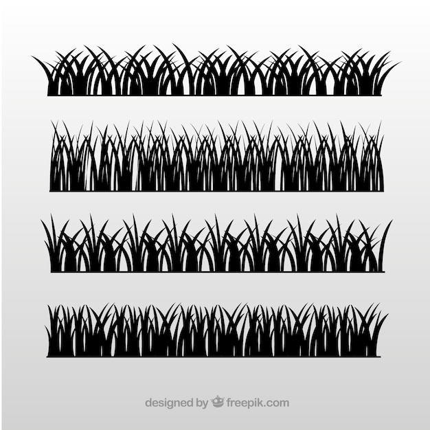 무료 벡터 잔디 테두리의 여러 실루엣
