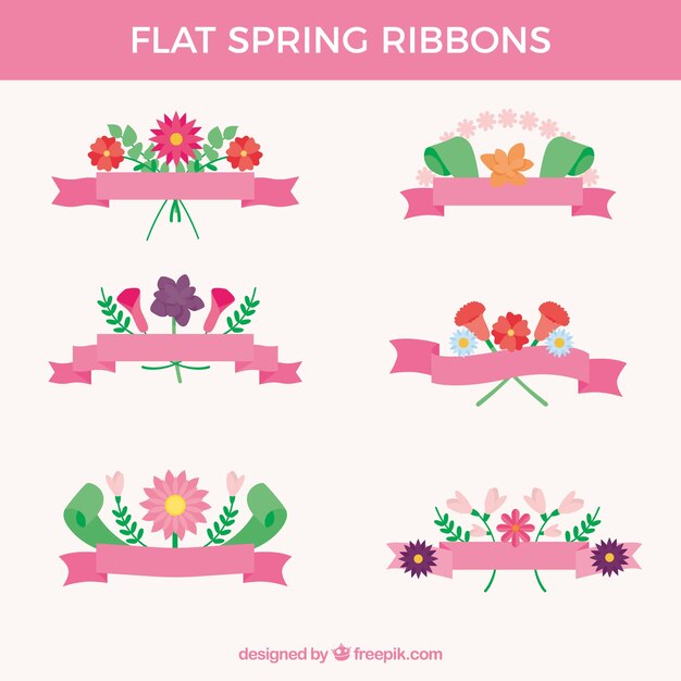 Several spring ribbons in flat design