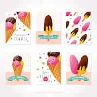 Бесплатное векторное изображение Несколько летних карточек со льдом и мороженым