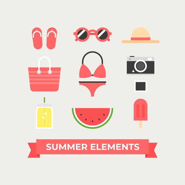 Several summer elements in flat design