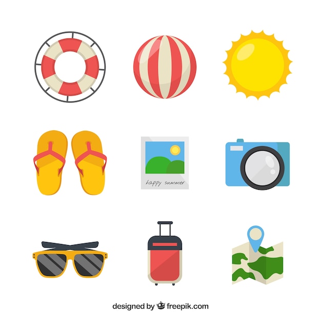 Free vector several summer objects in flat design