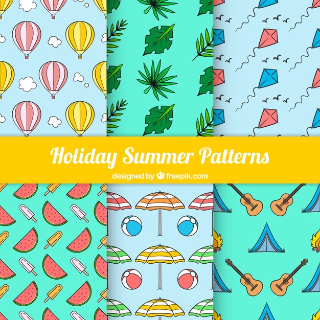 Several summer patterns with colored objects