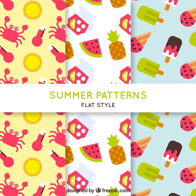 Free vector several summer patterns with flat items