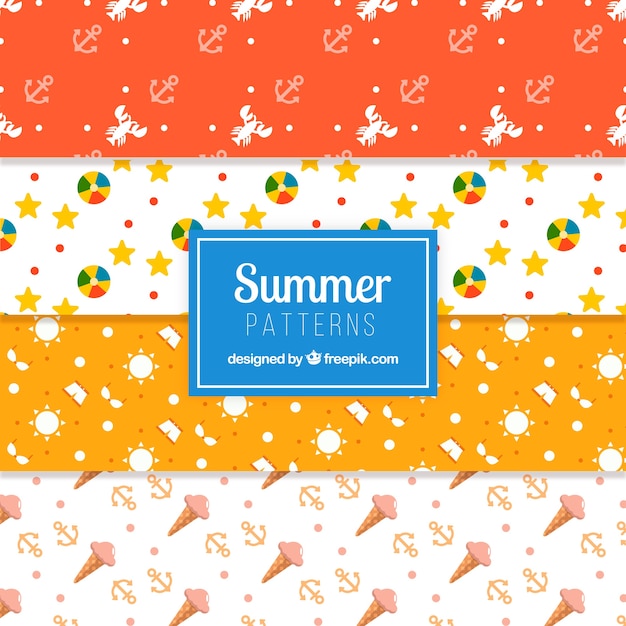 Several summer patterns with items in flat design