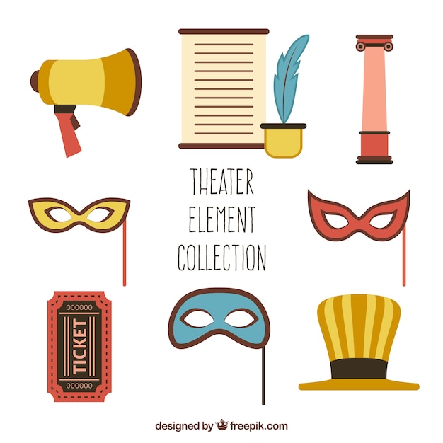 Free vector several theater objects in flat design