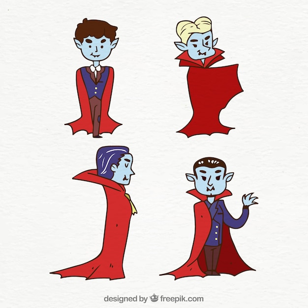 Several vampires with hand drawn red cape