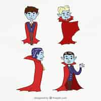 Free vector several vampires with hand drawn red cape