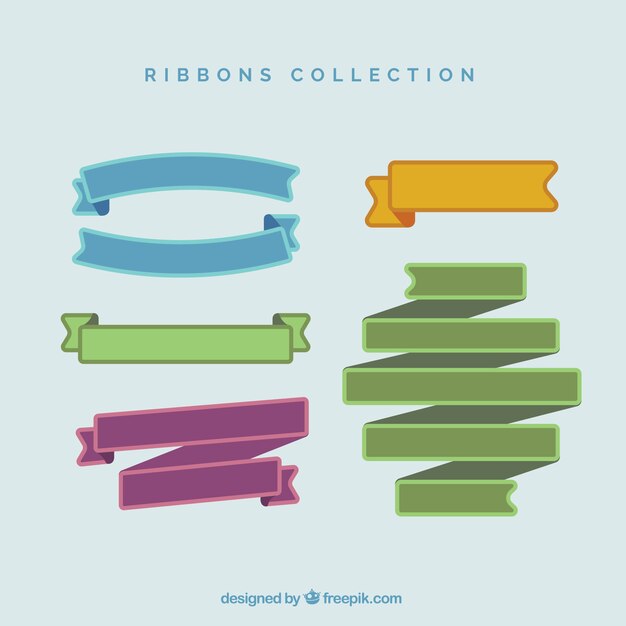 Several vintage colored ribbons in flat design