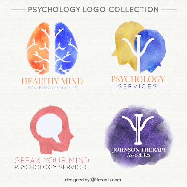 Free vector several watercolor logos for psychological clinic