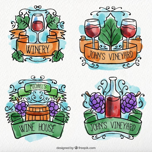 Free vector several watercolor wine labels