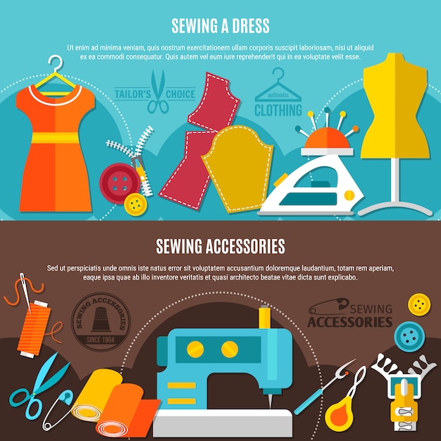 Free vector sewing accessories banners set