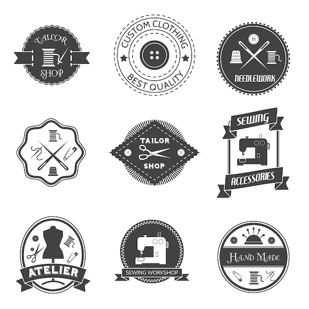 Download Free Sewing Equipment Atelier Tailor Shop Label Set Isolated Vector Use our free logo maker to create a logo and build your brand. Put your logo on business cards, promotional products, or your website for brand visibility.