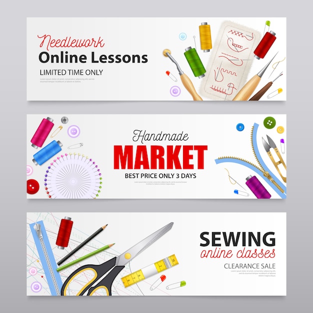 Free vector sewing realistic banners