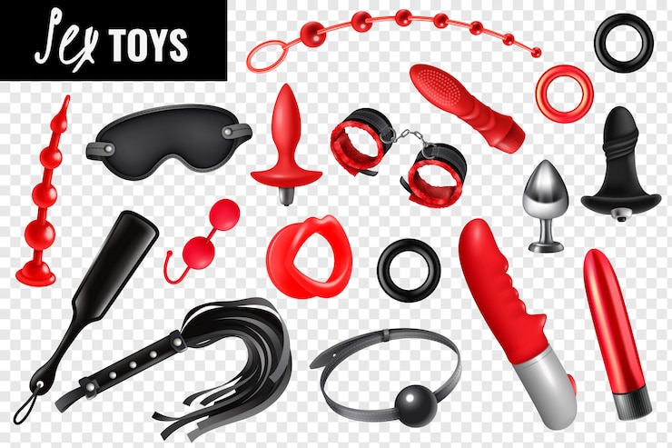 Free Vector sex toys transparent set for bdsm with leather whip mask bracelet vibrator realistic icons isolated  illustration