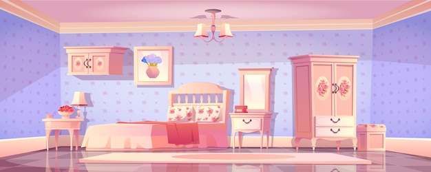 Бесплатное векторное изображение Потертый шикарный интерьер спальни, пустая винтажная комната