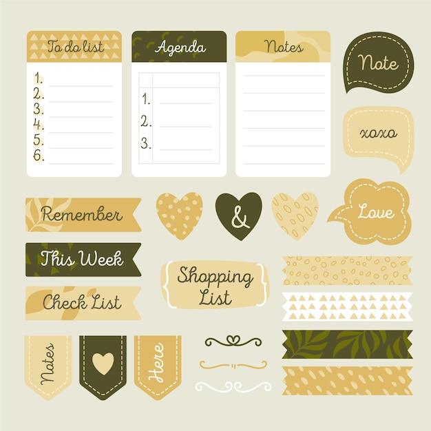 Vettore gratuito sfumature di verde set scrapbook planner