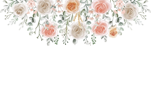 Бесплатное векторное изображение Оттенки персика мягкий оранжевый и белые розы цветочная рамка фон