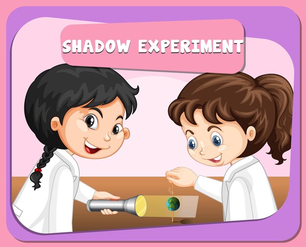 Shadow experiment with scientist kids cartoon character