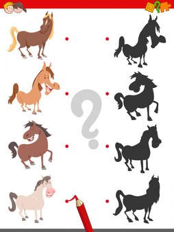 馬の漫画のキャラクターと一致する形のゲーム プレミアムベクター 馬の漫画のキャラクターと一致する形のゲーム プレミアムベクター