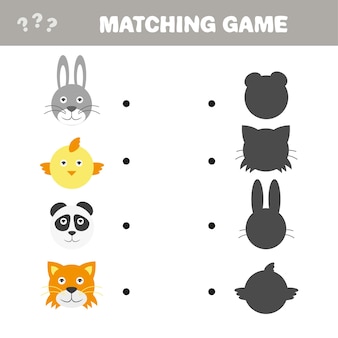 Shadow matching game with animals vector illustration of make the right choice