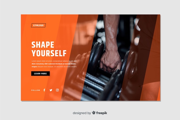 Shape yourself gym promotion landing page with photo