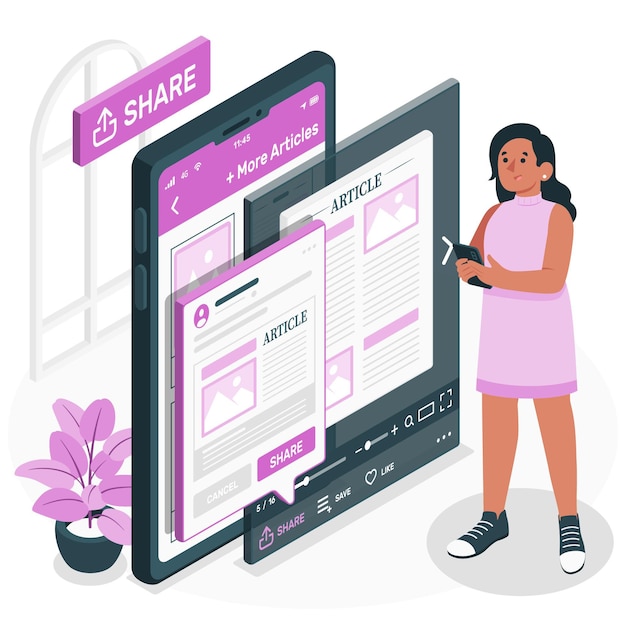 Бесплатное векторное изображение Совместное использование статей концепции иллюстрации