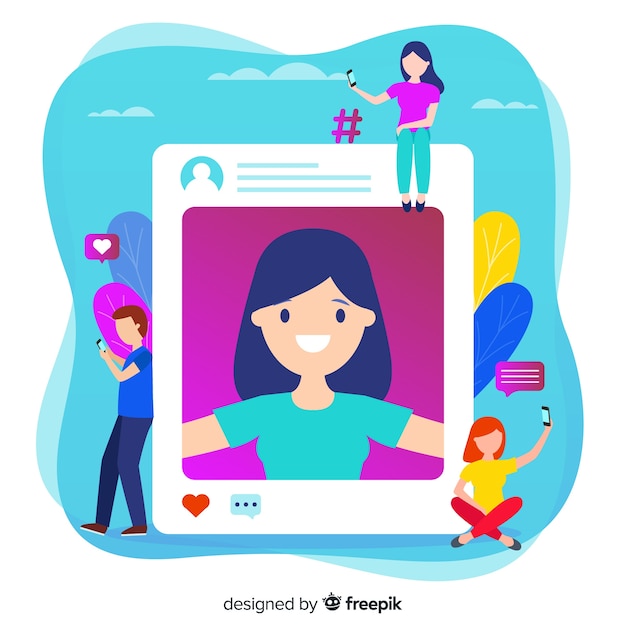 Sharing selfies on social media illustration