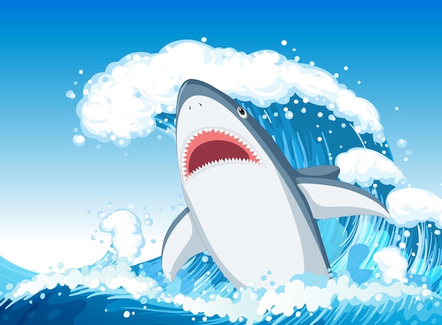 Бесплатное векторное изображение Концепция нападения акулы с агрессивной акулой